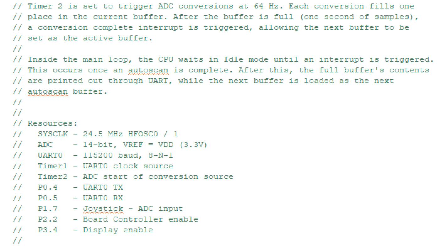 Helpful comments in the ADC example