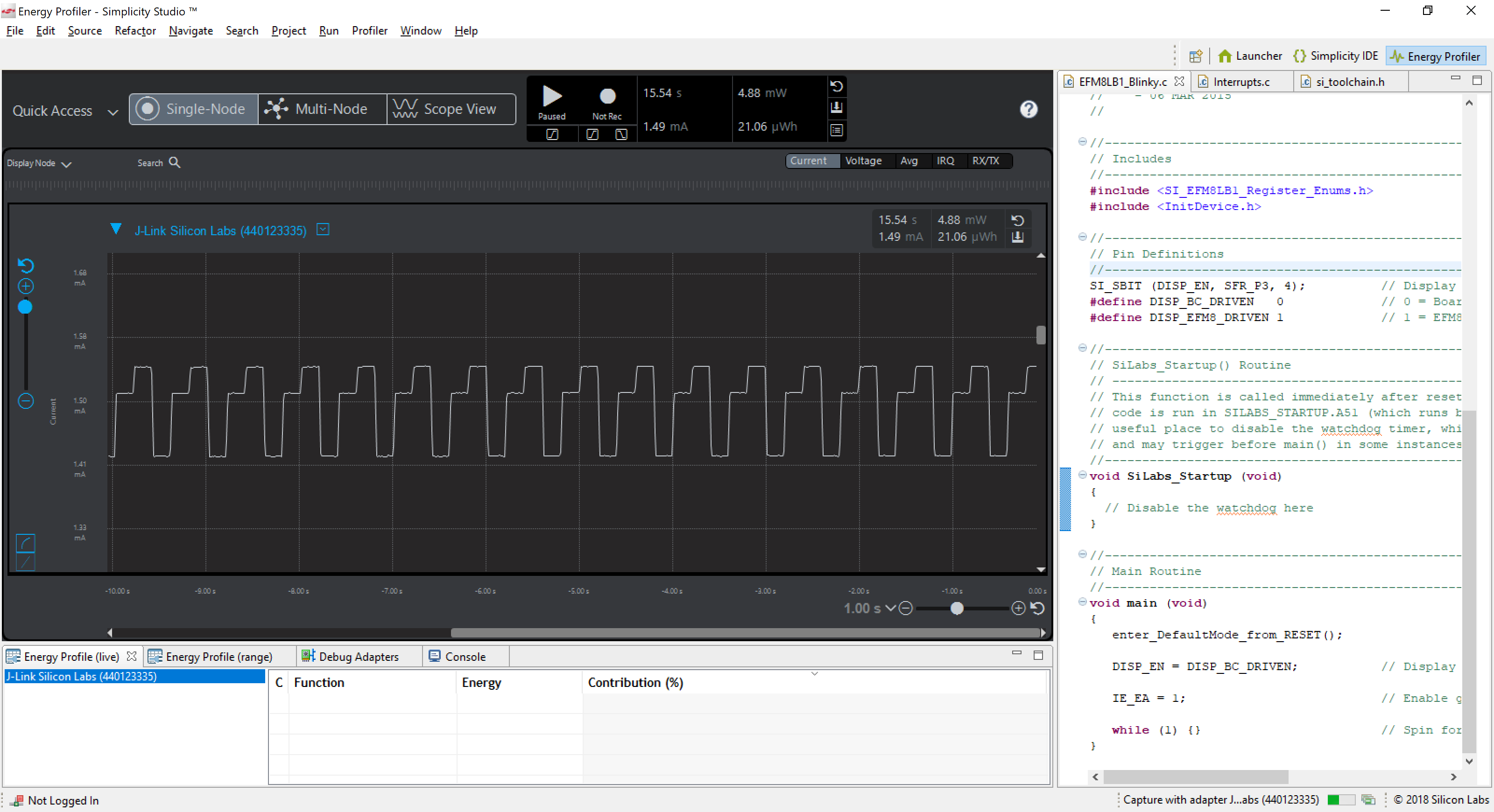 Simplicity Studio Energy Profiler Perspective