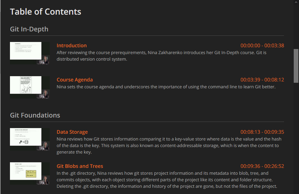 Table of contents for Intro to Git