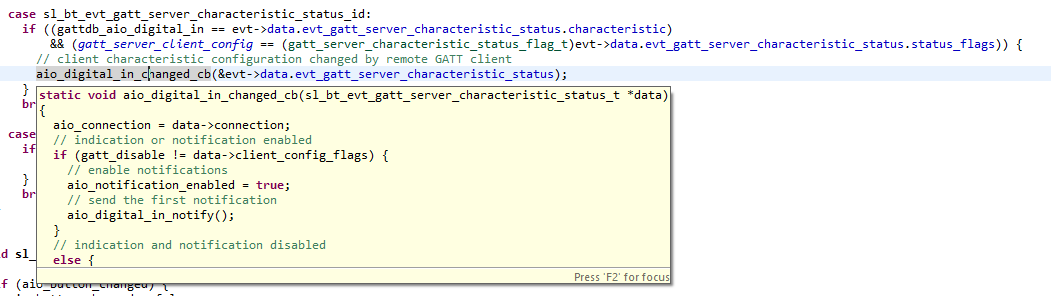 Hovering over the code