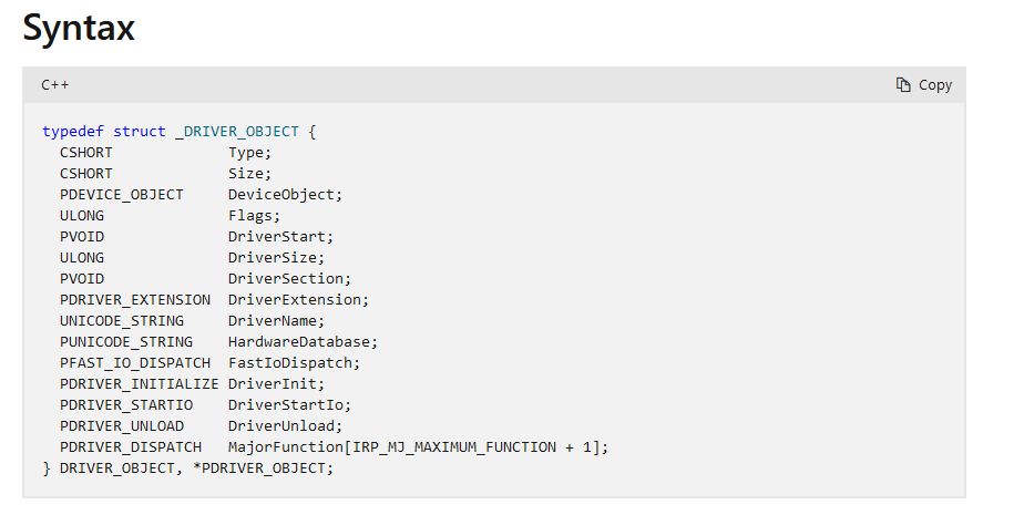 Struct for DriverObject